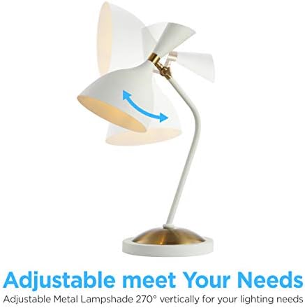 JONATHAN Y Albert 21.5" Mid-Century LED Metal Desk Lamp, White/Brass Gold - Image 5