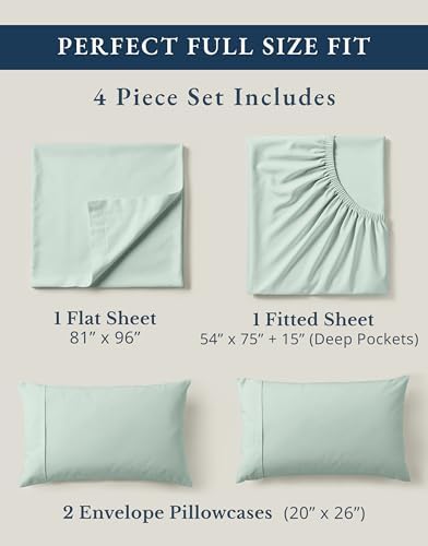 LANE LINEN Full Sheet Set 100% Organic Cotton Percale Cooling - Cool Blue - Image 4