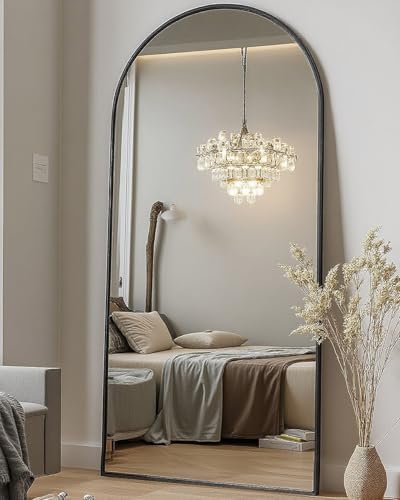 DMWOODFL 71"x26" Arched Full-Length Mirror with Explosion-Proof HD Glass - Oversized Floor or Wall-Mounted Full Body Mirror for Bedroom, Living Room, and Cloakroom (Black) by DMWOODFL