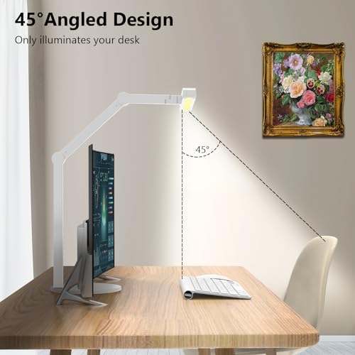Micomlan Led Desk Lamp with Atmosphere Lighting, Rotatable Tall Architect Desk Lamp for Home Office with Swing Arm, 24W Bright Auto Dimming Adjustable Computer Light with Base for Table - Image 4