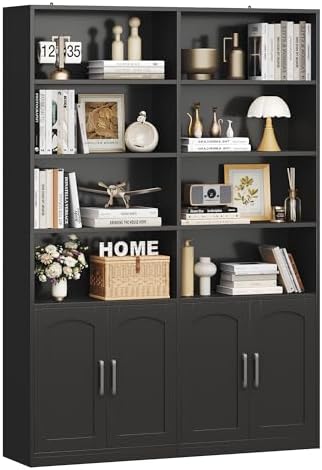 FACBOTALL Bookshelf and Bookcase with Doors, Double Wide Large Bookshelves by FACBOTALL
