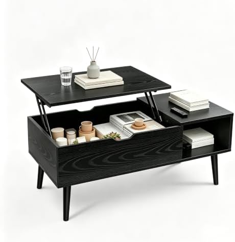 OLIXIS Wood Lift Top Coffee Table with Hidden Compartment and Storage Shelf by OLIXIS