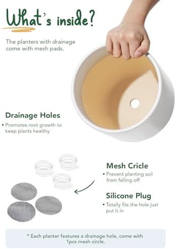 LE TAUCI 6, 8 & 10 Inch Ceramic Planter Set for Indoor Plants, White - Image 3