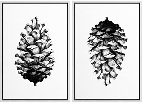 SIGNWIN Framed Canvas Print Wall Art Set Black & White Forest Woodland Pinecone Nature Wilderness Illustrations Modern Art Rustic Relax/Calm for Living Room, Bedroom, Office - 24"" x36 x2 White by SIGNWIN