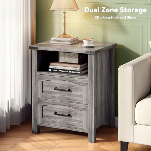 Decofy Farmhouse Nightstand Set of 2 with Charging Station, 2 Drawers - Image 6