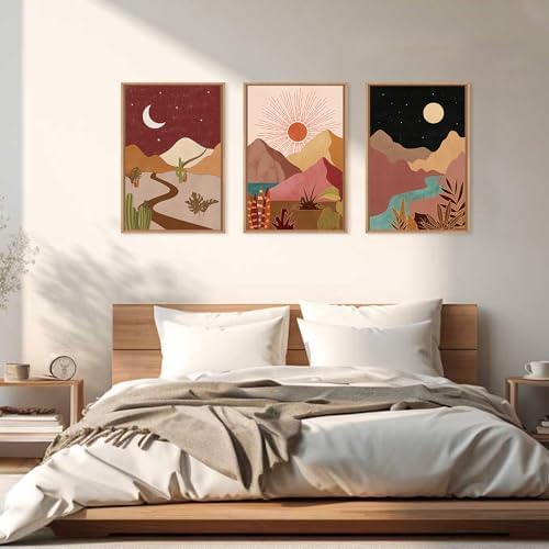 LHIUEM Large Boho Southwest Mountain Framed Canvas Wall Art,Abstract Desert Colorful Wall Decor,Nature Moon and Sun Wall Painting,Bohemian Artwork for Living Room,Bedroom,Dining Room,Office -16"x24"x3 - Image 5