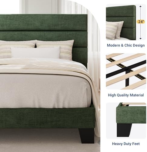 Allewie Twin Size Platform Bed Frame with Fabric Upholstered Headboard and Wooden Slats Support, Fully Upholstered Mattress Foundation/No Box Spring Needed/Easy Assembly, Green - Image 7