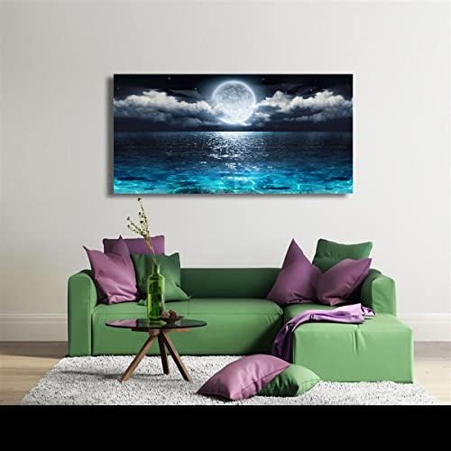 Wall Art Moon Sea Ocean Landscape Picture Canvas Wall Art Print Paintings Modern Artwork for Living Room Wall Decor and Home Décor Framed Ready to Hang,28x57inches,1inch Thick Frame,Waterproof Artwork - Image 7