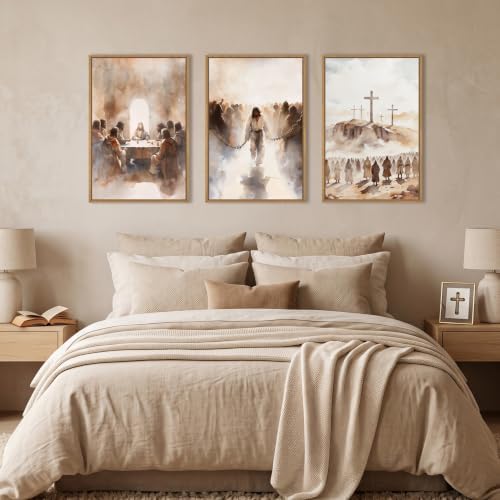 LHIUEM Large Jesus Neutral Framed Canvas Wall Art Set,Christ Church Wall Decor,Christian Bible Story Religious Easter Last Supper Artwork for Living Room,Churches,Prayer Room Decor- 24''x36''x3 - Image 4