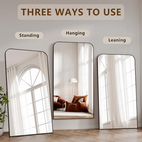 Koonmi Full Length Mirror, 78"x35" Mirror Full Length with Stand, Black Domed Top Square-Edged Floor Mirror with Aluminum Alloy Frame for Bedroom Living Room - Image 4
