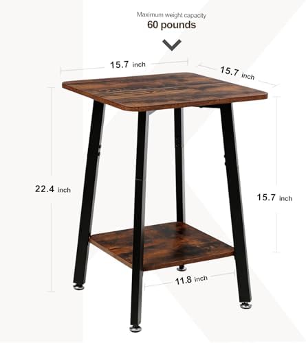 King Oasis Small End Table, Square Side Table with 2-Tier Open Storage Shelf, Wood and Metal Nightstand for Living Room, Bedroom or Small Space, Rustic Brow - Image 2