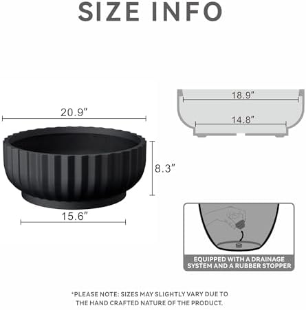 Kante Large Round Shallow Black Concrete Planter 20.9" Dia, Outdoor - Image 2