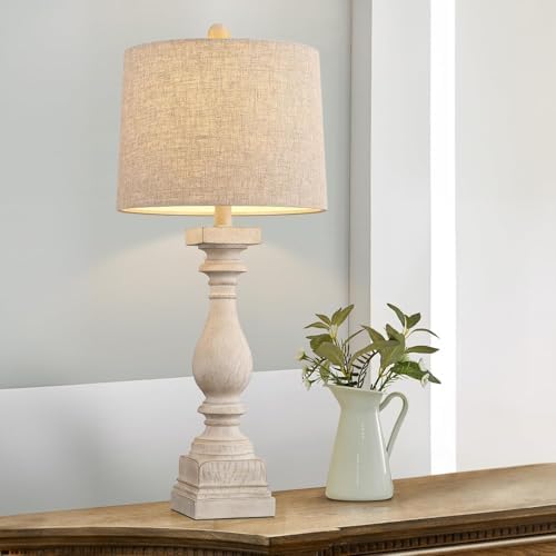 BOBOMOMO Retro 27" USB Charging Ports A/C Wash-White Farmhouse Lamps for Bedrooms Side Table Lamps Bedside Lamp for Nightstand Living Room 1 Pack (Blubs not Included) - Image 5