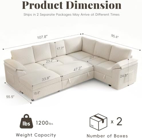 108 In L Shaped Modular Sectional Sofa Couch for Living Room, Beige - Image 3