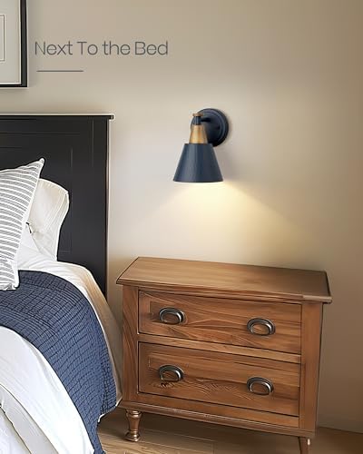 FEMILA Modern Wall Sconces Set of 2, 1-Light Wall Lighting Bathroom Sconces Single Vanity Light, Hammered Metal Shade, Dark Blue,4FG59B-2 Blue - Image 5