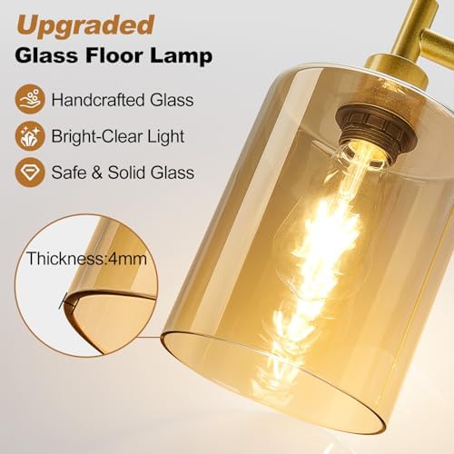 【Upgraded】 Dimmable Floor Lamp for Living Room with Amber Glass Lampshade, Black Modern Glass Floor Lamp with 900LM LED Bulb Included, Arc Standing Tall Lamp for Bedroom, Office, Reading Room, Corner - Image 5
