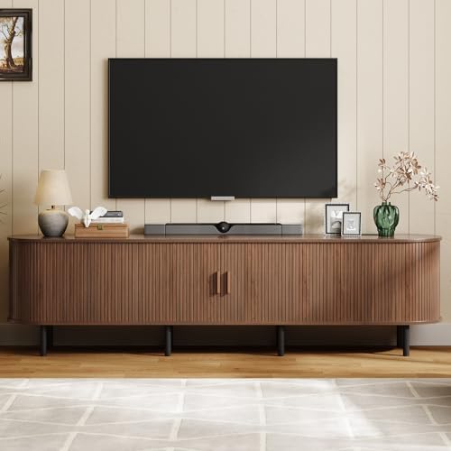 ONBRILL 86.6" TV Stand with Power Outlet & Storage for TVs up to 90“ Walnut by ONBRILL