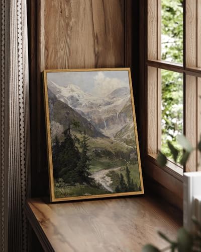 InSimSea Framed Canvas Wall Art Vintage Decor, Mountain Pictures Living Room Decor Aesthetic, Bedroom Bathroom Summer Landscape Wall Pictures, 12"x16" - Image 2