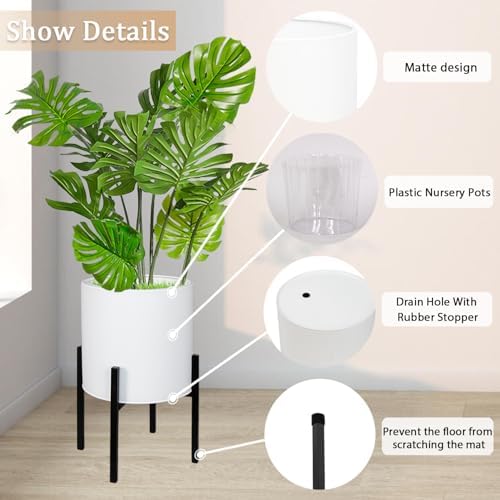 ARNIS Modern Plant Pots, Set of 2 Large Planters with Stand, Decorative Planters, Metal Pots with Drainage Holes for Living Room, Office, Garden or Balcony, 8.25 &10.5 Inch, White - Image 4