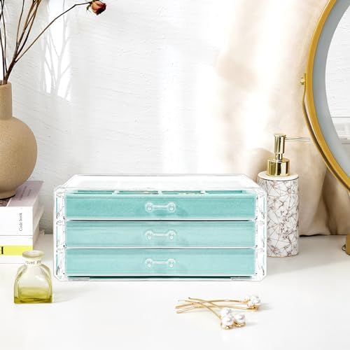 ProCase Earring Holder Organizer Jewelry Box with 3 Drawers, Aqua - Image 6
