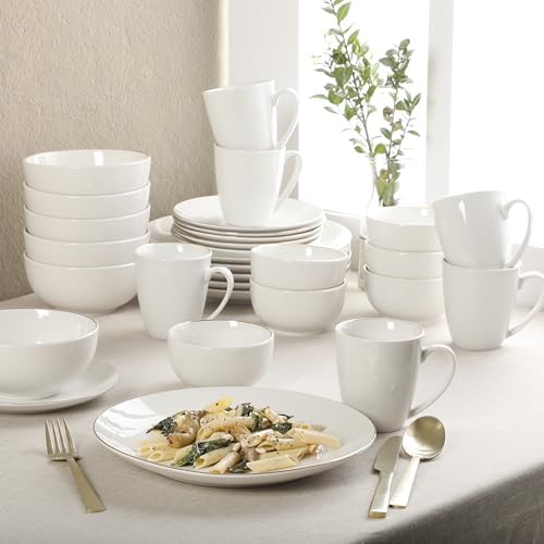 Gibson Home Ogalla 30 Piece Plates, Bowls, & Mugs Dinnerware Set - Service for 6 - White Porcelain W/Gold Band - Image 3