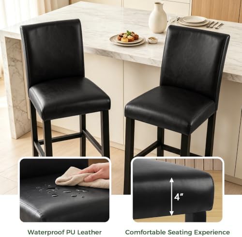 LSSPAID Bar Stools Set of 4, Black PU Leather 29 Inch Barstools - Image 4