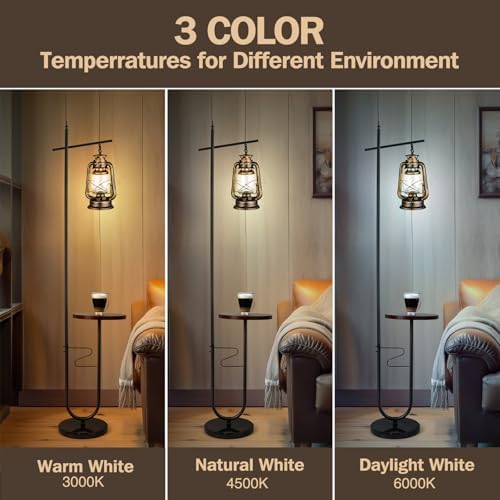 Vintage Floor Lamp with Table,Classical Lantern Standing Rustic Farmhouse Nightstand Hanging Arc Floor Lamp with Bronze Gold Finish,for Living Room,Bedroom,Reading Room(Bronze) - Image 3