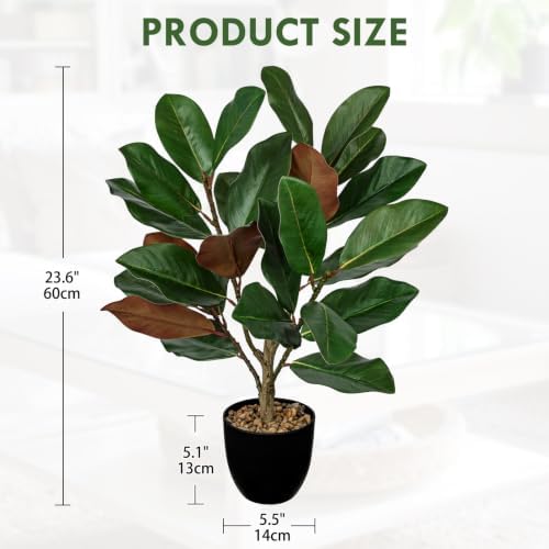 Briful 23.6 in Artificial Magnolia Plant with Dual-Tone Leaves in Black Pot - Image 2