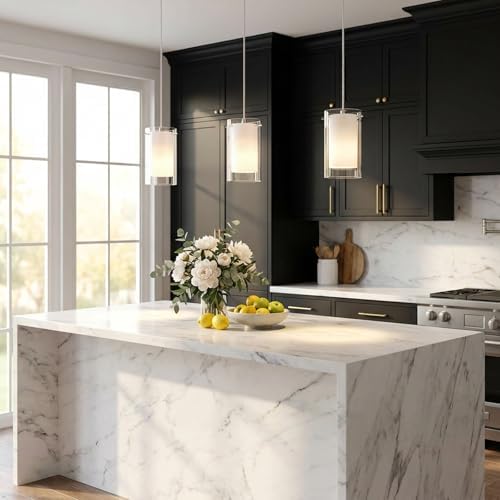 AKEZON 3 Pack Pendant Lights Kitchen Island, Adjust Height, Brushed Nickel - Image 2
