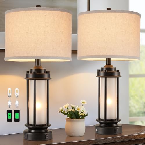 AIEAMPDO 25'' Set of 2 Modern Table Lamps for Bedroom with 2 USB C+A Ports by AIEAMPDO
