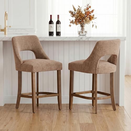 UVV Bar Stools Set of 6, Upholstered Counter Height Bar Stools, Modern Counter Stools with Wood Legs for Kitchen Island Dining Room Bar, Khaki - Image 5