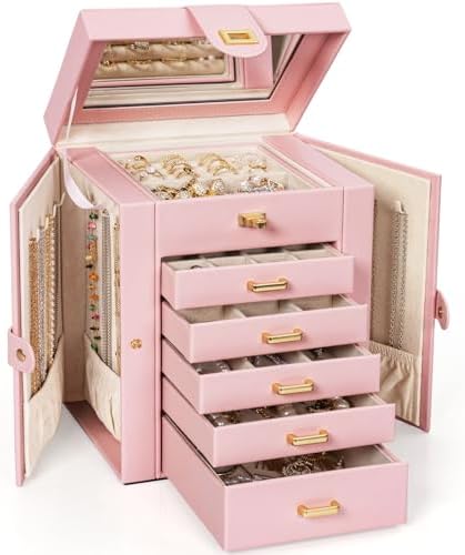 AKOZLIN 6-Tier Jewelry Box Organizer 5 Drawers Storage Light Pink Regular by AKOZLIN