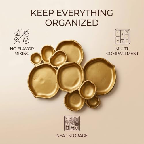 Clustered Serving Bowl, Nine-Grid Design Gold Charcuterie Tray, Elegant Snack Platter, Multipurpose Entertaining Centerpiece for Parties, Appetizers, Nuts, Fruit (Gold) - Image 5
