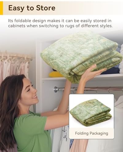 RELEANY Washable Area Rug, Square 4'x4', Green/Yellow - Image 4