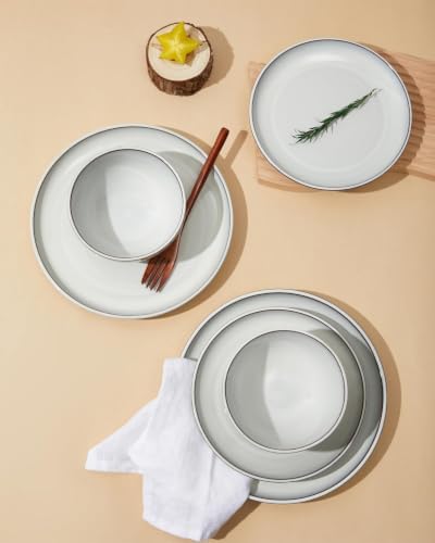 Pokini Stoneware Dinnerware Sets for 4, 12pcs Plates and Bowls Sets Dishes - Image 4