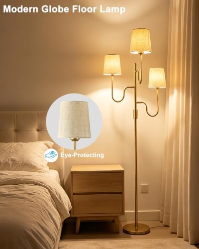 Lightdot 68IN Gold Floor Lamp Dimmable 3-Lights LED Floor Lamps with Cone Fabric Shade& Warm White Bulb for Wedding/Party 3-Arm Standing Tall Lamp for Living Room/Bedroom/Sofa Beside/Corner Decor - Image 5