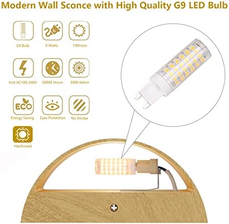 Aipsun Aluminum Modern Wall Light Fixtures 1 Pack Indoor LED Wall Sconce Hardwired Wood Texture Up and Down Wall Mount Light for Living Room Bedroom Hallway Corridor 3000K(with G9 Bulbs) - Image 2