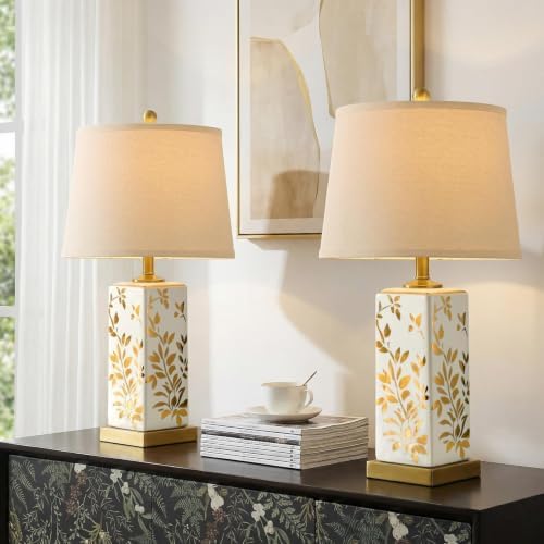24" Chinoiserie Lamps Set of 2, Ceramic Table Lamps for Bedside by VORTETHER