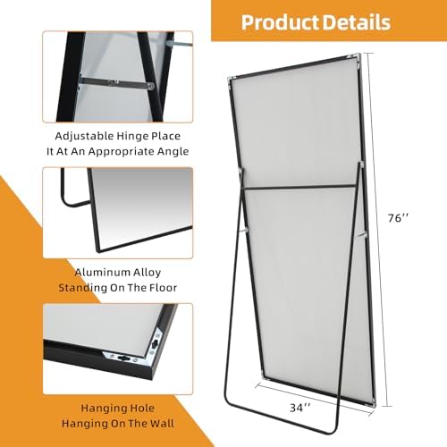 LFT HUIMEI2Y 76"x34" Full Length Mirror, Black Floor Mirror - Image 3