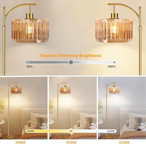 QIYIZM Floor Lamp for Living Room,Bedroom,Gold Dimmable Standing Lamp with Remote,Mid Century Modern Brass Tall Lamp Retro Vintage Glass Lamp Floor Light Boho Bohemian - Image 2