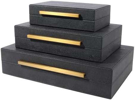 Set of 3 Decorative Boxes with Lids, Faux Shagreen Nesting Decorative Box for Home Decor, Jewelry Boxes, Photo Boxes, Keepsake Storage Boxes (Black) by REEMTOO
