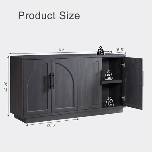 Fatmok Modular Coffee Bar with LED Lighting,Charging Station,Arched Wooden Buffet Sideboard,Modern Liquor&Wine Display Storage Cabinet for Living Room,Black Grey(FA,2-Piece) - Image 6