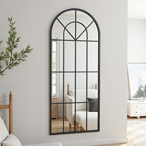Dewfig Arched Windowpane Floor Mirror, 71"x 32" Full Length Mirror, Black - Image 3