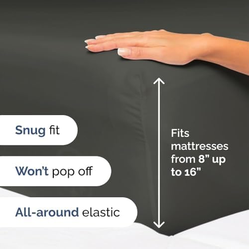 Queen Size 4 Piece Sheet Set - Comfy Breathable & Cooling Sheets - Charcoal - Image 3