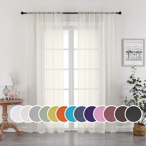 OWENIE Sheer Curtains 90 Inches Long, Elegant Sheer Curtains for Bedroom, Window Voile Sheer Curtain Panels/Drapes/Treatment for Living Room, 2Pcs, Each 42" W x 90" L, Ivory by OWENIE
