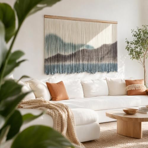 AKSWSHO Large Dip-Dye Macrame Wall Hanging Tapestry 59"x38" (Green Brown) - Image 2