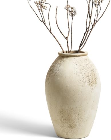 LE TAUCI Ceramic Vase, 11.5 Inch Large Rustic Farmhouse Vase, Tall Vase for Home Decor, Living Room Table & Mantel Centerpiece, Watertight & Sturdy, Matte Sandy Beige White by LETAUCI