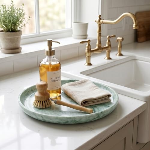 YKAJO Ocean Teal Round Marble Tray, 10" Deep Catchall Vanity Organizer Dish - Image 6