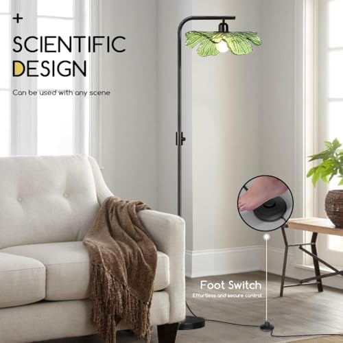 Vintage Dimmable Floor Lamp for Living Room, 67" Standing Lamp Mid Century Modern Tall lamp, Black Metal Pole with Green Flower Glass Shade, Tall Reading Lamp for Bedroom Office Corner - Image 7
