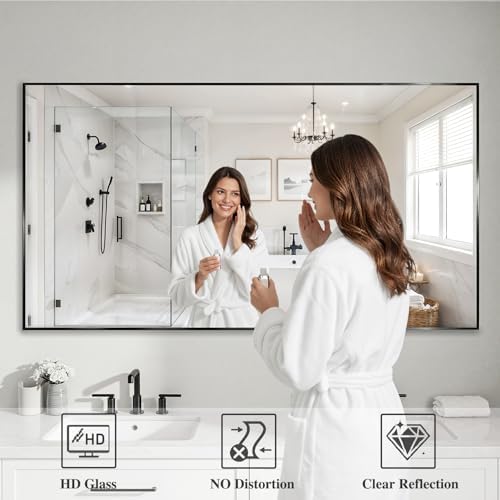 Koonmi Black Rectangle Wall Mirror, 24x48 Inch Bathroom Mirror, Aluminum Frame Vanity Mirror for Entryway, Living Room, Bedroom Bathroom, Hangs Horizontally or Vertically - Image 3